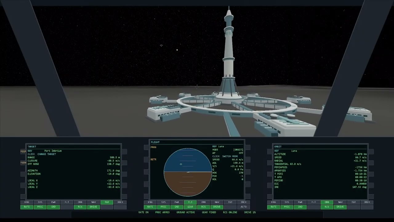 Port Imbrium seen from the spacecraft cockpit in the gameplay trailer