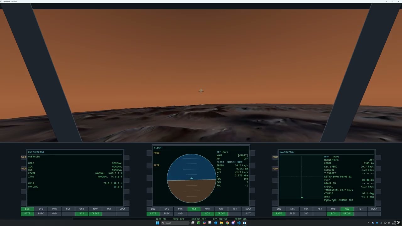 Cockpit view over Martian terrain from Departure 2150 gameplay