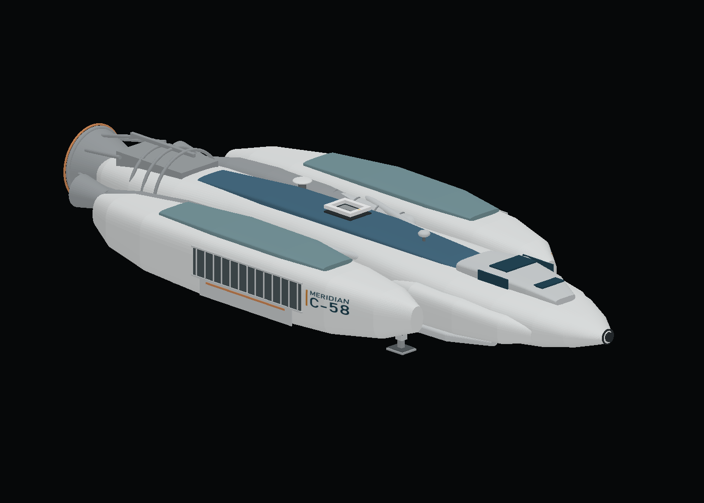 Three-quarter view of the Meridian C-58 spacecraft